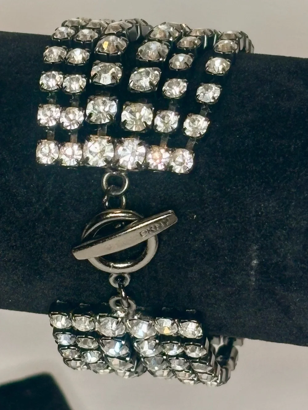DKNY Black Multi-Row Crystal Cuff Bracelet